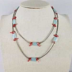 Southwest Long length silver‎ beaded bird necklace
